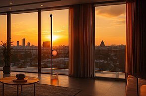 Dargestellt ist eine Visualisierung Elche den Einsatz der Leuchte bei Sonnenuntergang verdeutlicht.