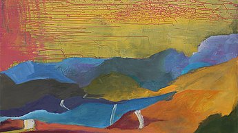 Acrylbild eines angeschnittenen Pfirsiches 