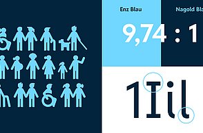 Ahmet Mehadzic–Ein Leitsystem für Pforzheim. Erläuterung Farben und Schrift.