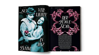 Abschlussarbeit Linda Bui, Ansicht Doppelseite aus Buch, „So verliebte der Loewe sich in das Lamm“