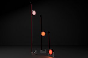 Dargestellt ist die Leuchte in drei unterschiedlichen höhen und Farbspektren