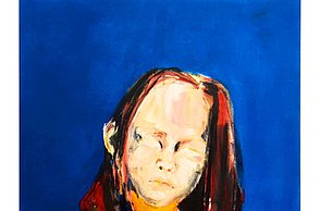 Abstraktes Gemälde einer Person auf blauem Hintergrund