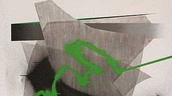 Abstraktes Graffiti Bild mit grünen Akzenten. 