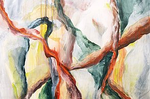 Ein abstraktes Bild. Es sieht nach Rissen auf Stein aus