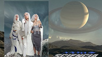 drei Bilder: Abschlusskollektion "SAINT SCIENCIA" von Evelin Lerich, 2023, Fotograf: Jonas Klimaschewski