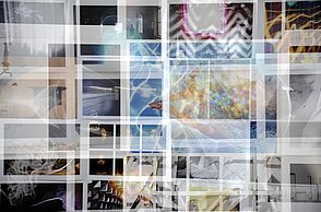 Ein Bild von verschiedenen Gemälden. Es liegt ein Filter drüber wodurch das Bild schwieriger zu durchblicken ist