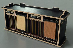 Abgebildet ist das entworfenen Regalsystem für die Material-Sammlung