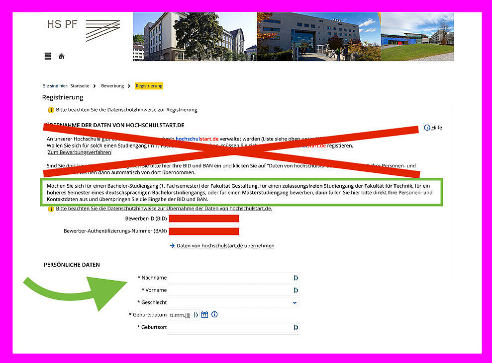 Screenshot Pforzheim University Application Portal