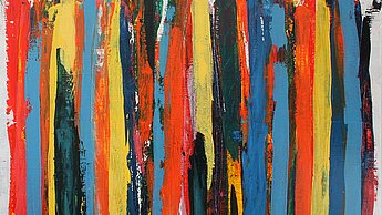 Acrylbild mit verschiedenen, bunten vertikalen Strichen