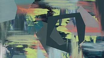 Abstraktes Acrylbild mit verschieden farbigen Pinselstrichen