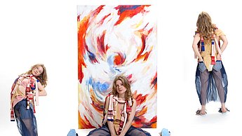 drei Bilder: Abschlusskollektion "SELBST/BEWUSST" von Leonie Frendel, 2023, Fotografin: Leonie Frendel