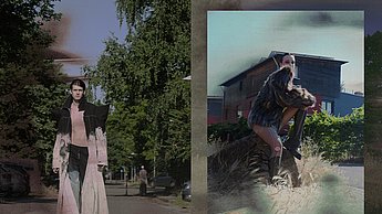 drei Bilder: Abschlusskollektion "ki mir uh" von Eugen Schlecht, 2023, Fotograf: Eugen Schlecht