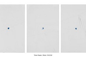 Drei Bilder die jeweils einen winzigen blauen Punkt in der Mitte haben. Es sind Bleistift Striche zu erkennen.