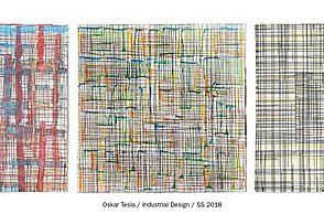 Drei Bilder die aus vielen geraden Linien in verschiedenen Farben entstanden sind.