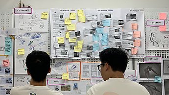 Zettelwand beim Workshop an der Hunan School of Design.