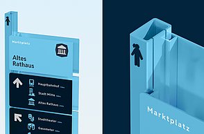 Ahmet Mehadzic–Ein Leitsystem für Pforzheim. Details Stele für Marktplatz.