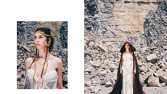 drei Bilder: Abschlusskollektion "Solarpunk" von Julia Kneip, 2023, Fotograf: Leo Suhm