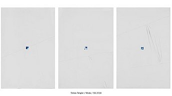 Drei Bilder die jeweils einen winzigen blauen Punkt in der Mitte haben. Es sind Bleistift Striche zu erkennen.