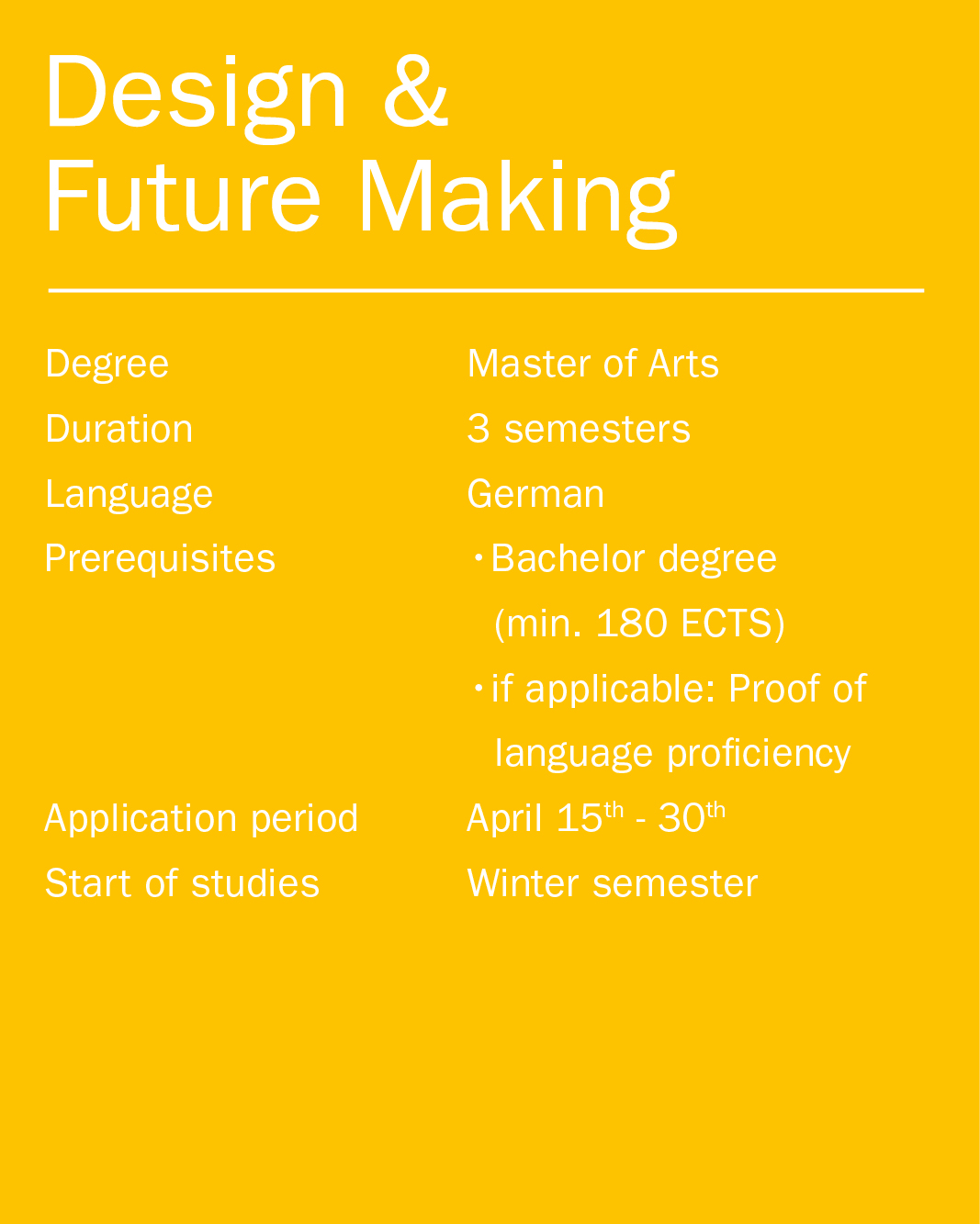 Master Design and Future Making Shortfacts